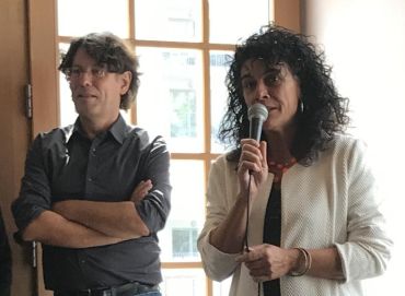Christine Moebs, lors de la rencontre du 29 juin 2017 avec les lauréats de l'AMI, en compagnie de Jacques Le Priol, en charge de la toute nouvelle Direction de l'ESS et de l'innovation sociale